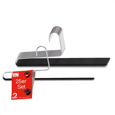 Produktbild von MAWA Hosenbügel, 25er-Set, rutschfest, 35 cm, Schwarz, platzsparend & robust