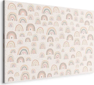 Produktbild von Italienischer Leinwand Leinwandbild - Spring - Pastel Rainbows with Hearts on a Rainy Day 90x60 cm Für Kinder e-A-10133-b-a