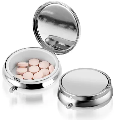 Zdjęcie produktu dla Metalowy, wodoodporny organizer na leki do podróży, srebrny, 5,1 cm
