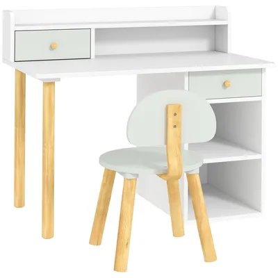Produktbild von Kinderschreibtisch mit Stuhl, Kindertisch und Stuhl mit 2 Schubladen und offenen Regalen, 85 x 48 x 73 cm, grš¹n
