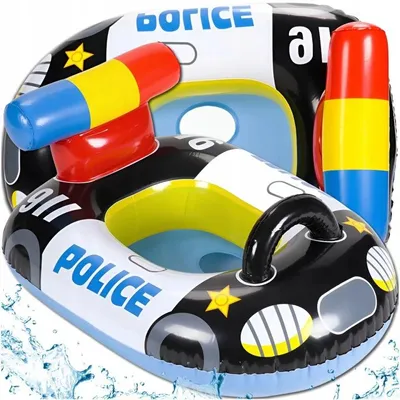 Produktbild von Kinder Schwimmring Auto Polizei Sitzring Aufblasbar Mit Beinsitz Für Babys 1–3 Jahre Sicher Leicht Pool Strand