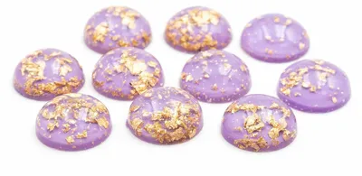 Produktbild von Vintageparts Resincabochons fliederfarben mit Goldglitter 12 mm, 10 Stück
