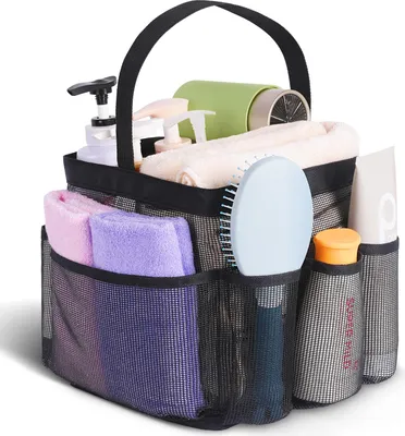 Produktbild von Tragbarer Duschkorb aus Netzstoff für das Wesentliche im Studentenwohnheim, Duschkorb für das Studentenwohnheim mit 8 Taschen und großer Kapazität für Strand, Schwimmen, Fitnessstudio und Reiseutensilien.