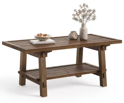 Obrázek produktu pro Dřevěný obdélníkový konferenční stolek, venkovský styl, hnědá barva, rozměry 120 cm