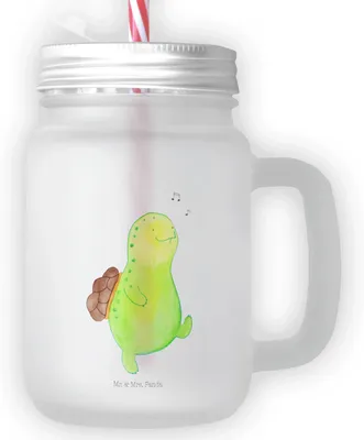 Produktbild von Mr. & Mrs. Panda Glas Schildkröte Pfeifen - Transparent - Geschenk, Becher mit Strohhalm, Schildkröten, Trennung, Trinkglas Deckel, Cocktailglas, Motivation, Mason Jar