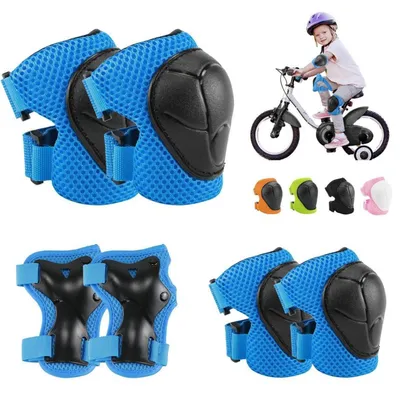 Produktbild von Kinder Knieschoner Set 6 in 1 Protektoren mit Handgelenkschoner Ellenbogenschoner Blau