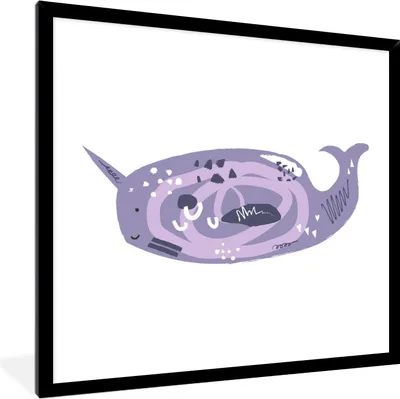 Produktbild von MuchoWow® MuchoWow® Gerahmtes Poster Narwal - Lila - Pastell 40x40 cm - Poster mit zchwarzem Bilderrahmen - Mit Rahmen - Wanddekoration Schlafzimmer