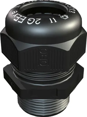 Zdjęcie produktu dla Obo Bettermann 2050323, Czarny, Poliamidowy, Prosty, M20, 9 mm, IP68