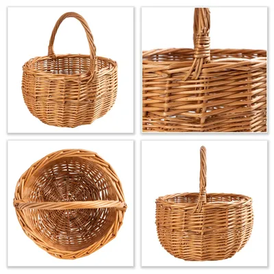 Produktbild von Creative Home Kleiner Weidenkorb mit Griff | Klein 22 x 22 x 26 cm (+/- 2 cm) | Handgeflochtener, kleiner Osterkorb, Geschenkkorb, Obstkorb, Bügelkorb| Naturfarbe