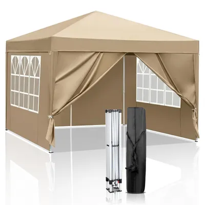Image de ALIGHTUP Pavillon pliable 3 x 3 m Pavillon pop-up pliable Tente de jardin imperméable, protection UV 50+ Pavillons et tentes de réception Chapiteau à 4 c?tés, kaki