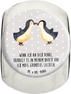 Produktbild von Mr. & Mrs. Panda Teedose Pinguine Kuss XL 2000ml - Grau Pastell - Geschenk, gewürzglas, Kaffeedose, Valentinstag, Hocheitstag, Bonbonglas, Süßigkeiten Glas, Jahrestag