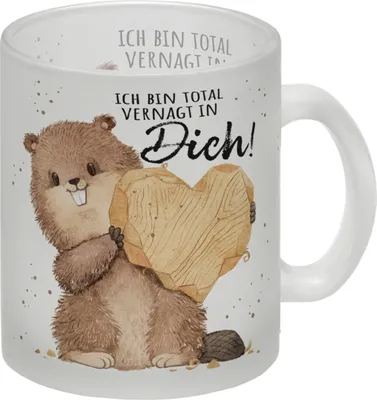 Produktbild von Biber Glas Tasse mit Spruch Ich bin total vernagt in dich