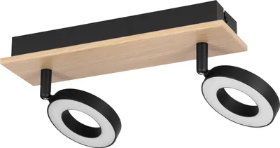 Immagine prodotto di Lampada da soffitto EGLO LED Rielves - Lampada da soffitto moderna con 2 faretti orientabili, legno e metallo nero, luce bianca calda, illuminazione a risparmio energetico, certificata lunghezza 28 cm