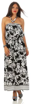 Produktbild von Damen Maxi Neckholder Kleid Sommerkleid mit Blumenmuster; Schwarz-Weiß/S/M