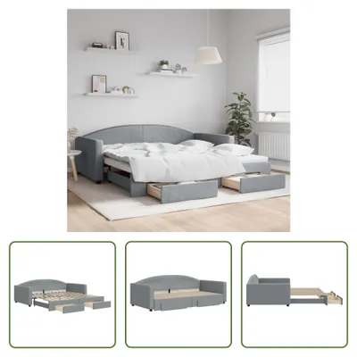 Zdjęcie produktu dla The Living Store Rozkładane łóżko dzienne z szufladami jasnoszare 100x200 cm tkanina