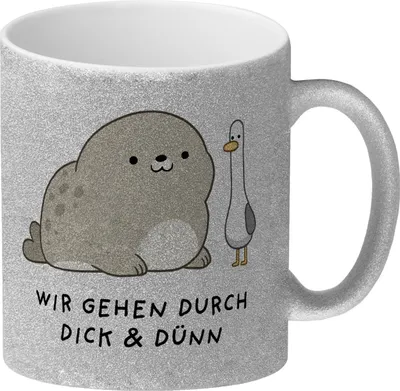 Produktbild von Jelly & Friends Robbe und Möwe Freundschaft Glitzer-Kaffeebecher mit Spruch