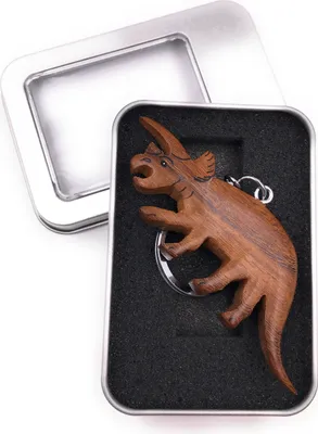 Immagine prodotto di Portachiavi in legno rinoceronte dinosauro animale da fattoria ciondolo preistorico in confezione regalo