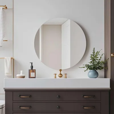 Produktbild von AIORBER Runder Wandspiegel für Badezimmer Flur Wohnzimmer HD Glas bruchsicher rahmenlos 80cm Silber
