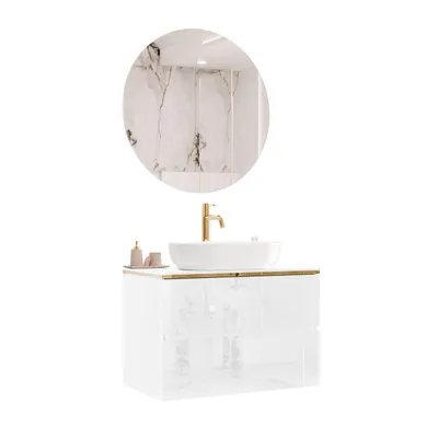 Produktbild von Badezimmerschrank AURORA GOLD, Weiß, Batterie, Spiegel, Waschbecken Oval