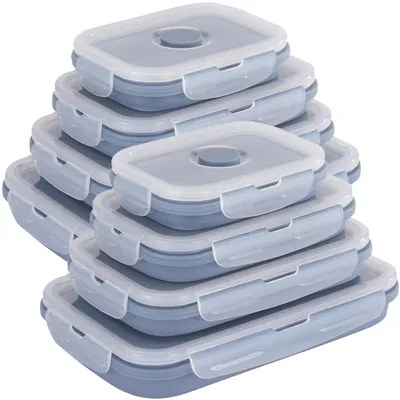 Produktbild von 8er-Set Silikon-Frischhaltedosen - Zusammenklappbare & faltbare Lunchbox, Bento Box, BPA-frei, mikrowellengeeignet, mit Clip-Verschluss Deckeln