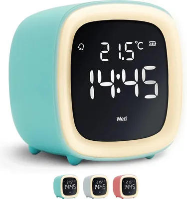 Imagen del producto de JustAnotherProduct AP18: Despertador digital recargable con luz (3 niveles) - Reloj despertador con indicador de temperatura (de 15,5°C a 50°C) - Reloj despertador de 12/24 horas - Lámpara de noche - Color azul