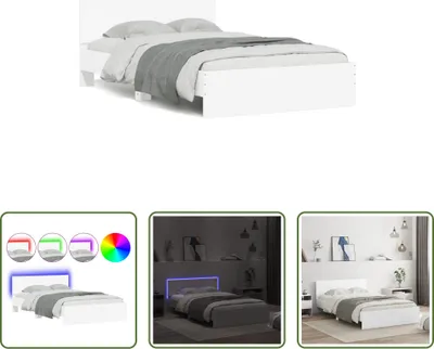 Produktbild von The Living Store Bettgestell mit Kopfteil LED-Beleuchtung Weiß 135x190 cm