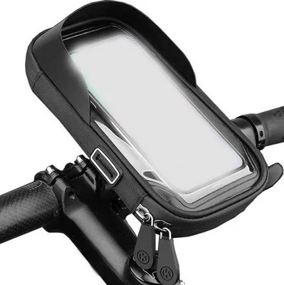 Obrázek produktu pro Držák na kolo – vodotěsný držák na telefon s dotykovým displejem, otočný o 360°, do brašny na kolo, pro telefony do 64 palců