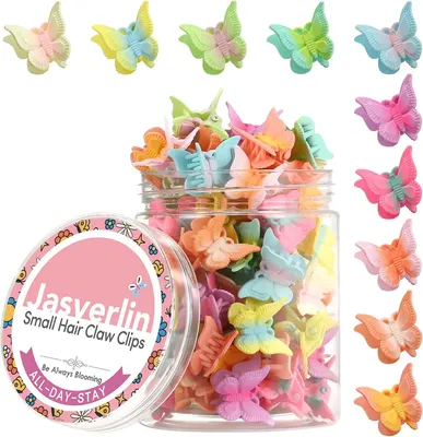 Immagine prodotto di Piccole fermagli a forma di farfalla, confezione da 50 pezzi, colorati, adatti a diversi stili di capelli