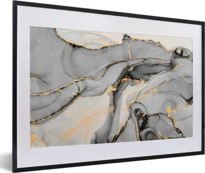 Produktbild von MuchoWow® Gerahmtes Poster Marmor - Gold - Grau 60x40 cm - Poster mit Schwarzem Bilderrahmen Wandposter Rahmen Foto Bilder - Schlafzimmer - Plakat in Rahmen - Drucken
