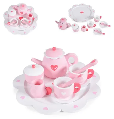 Produktbild von Moni Kinder Teeservice Herz 005 Holz 10-teilig, Kanne, Tassen, Löffel, Teller