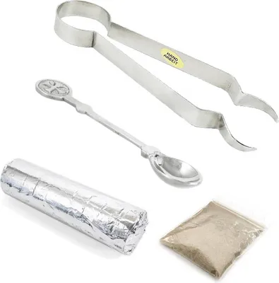 Produktbild von 4tlg Set Räucherzange Silber Vernickelt Weihrauchlöffel Räucherkohle Räuchersand