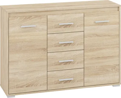 Produktbild von Kommode Mochis 14, Farbe: Sonoma Eiche hell inklusive 3 Farbeinsätzen - Abmessungen: 85 x 120 x 34 cm (H x B x T), mit 2 Türen, 4 Schubladen und 4 Fächern