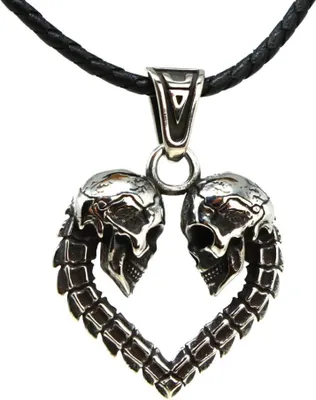Produktbild von Lederkette Edelstahlkette 316L TOTENKOPF HERZ 50 cm Leder 05-03