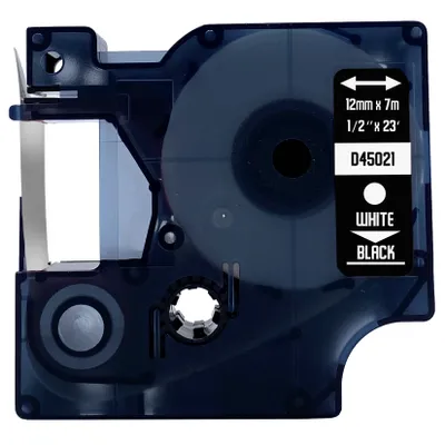 Produktbild von DULA Etikettenband - Kompatibel mit Dymo D1 45021 - 1 Stück - Weiß auf schwarz - 12mm x 7m