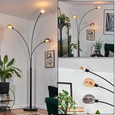 Produktbild von Suio Stehlampe aus Metall in Schwarz/Rauch/Bernstein/Klar, Retro-Design