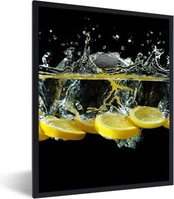 Produktbild von MuchoWow® Gerahmtes Poster Zitrone - Frucht - Gelb - Stilleben - Wasser 60x80 cm - Poster mit Schwarzem Bilderrahmen Wandposter Rahmen Foto Bilder - Premium - Wanddeko Wohnzimmer
