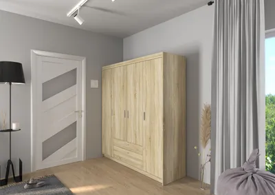 Produktbild von Elena 4-türig Kleiderschrank Drehtürenschrank Wäscheschrank Schrank Sonoma Eiche