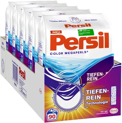 Produktbild von Persil Color Megaperls, Colorwaschmittel, 90 (5 x 18) Waschladungen, mit Tiefenrein-Plus Technologie und langanhaltender Frische, wirksam bei Temperaturen von 20°C - 60°C