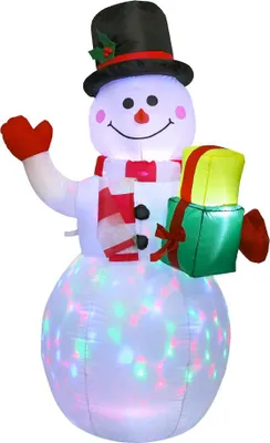 An inflatable snowman decoration for Christmas.