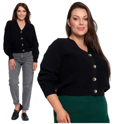 Immagine prodotto di Cardigan da donna - maglione caldo taglia XL - elegante cardigan nero - maniche ampie
