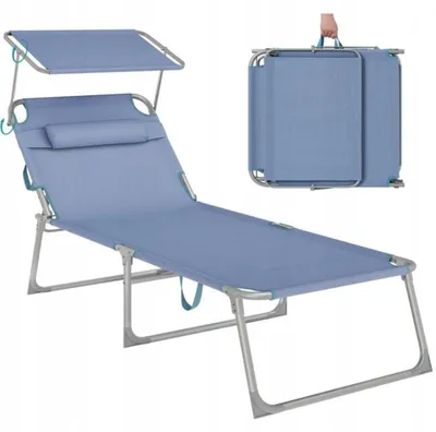Obrázek produktu pro Zahradní lehátko se stříškou GCB022Q01, 71 x 200 x 38 cm, nosnost 150 kg, modré