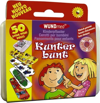 Zdjęcie produktu dla WUNDmed® 05-010 WUNDmed® Pflaster Kunterbunt 05-010 bunt 1,9 x 6,3 cm, 50 St.