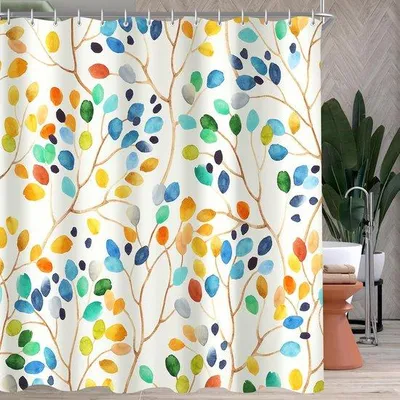 Immagine prodotto di Tenda da doccia Unyqoos® 180 x 200 cm con motivi floreali colorati, in poliestere, idrorepellente e resistente alla muffa, inclusi 12 ganci