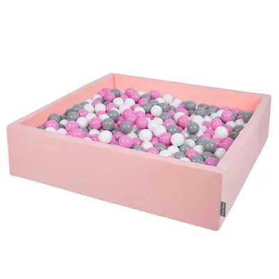Immagine prodotto di KiddyMoon 120x30cm/200 palline ∅ 7cm Piscina a secco quadrata con palline Certificata  EU, Rosa:Grigio-Bianco-Rosa