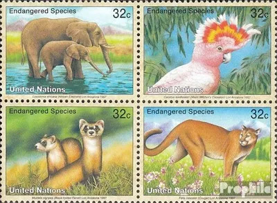 Produktbild von Briefmarken UNO - New York 1997 Mi 732-735 Viererblock (kompl.Ausg.) gestempelt Gefährdete Tiere