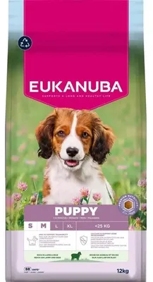 Imagen del producto de EUKANUBA, alimento seco premium para cachorros de razas pequeñas y medianas, con cordero y arroz - 12 kg