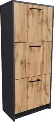 Produktbild von MATKAM Schuhschrank aus Holz 3S, in Schlichter Optik, B 50 x H 116 x T 28 cm, 3 ausklappbare Schuhablagen (Grau-Wotan Eiche)