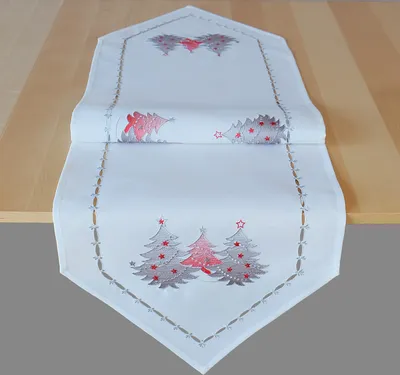 Produktbild von Raebel - 9011 - Stickerei Weihnachtsbäume, Größe:40 x 140 cm, Farbe:weiß