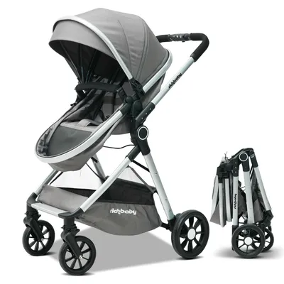Produktbild von V8A Kombi-Kinderwagen (umwandelbar zur Babywanne) kompakt zusammenklappbar mit hoher Sitzposition verstellbarem Verdeck & Sicherheitsfunktionen