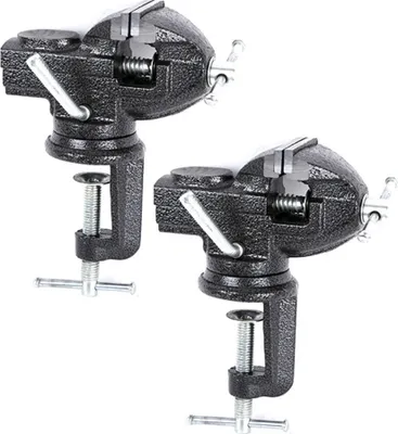 Immagine prodotto di set di 2 - Morsa da 80 mm con ganasce di protezione per forare, saldare, molare | morsa da banco con tavola girevole a 360° | morsa da banco fai da te in nero per il montaggio su banco da lavoro | banco da lavoro a incudine